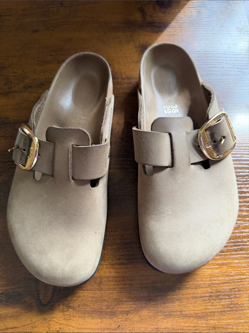 Birkenstock Boston with Big Gold Buckle